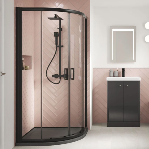 Kristal Matt Black 900mm Quadrant Shower Enclosure, Tray & Waste